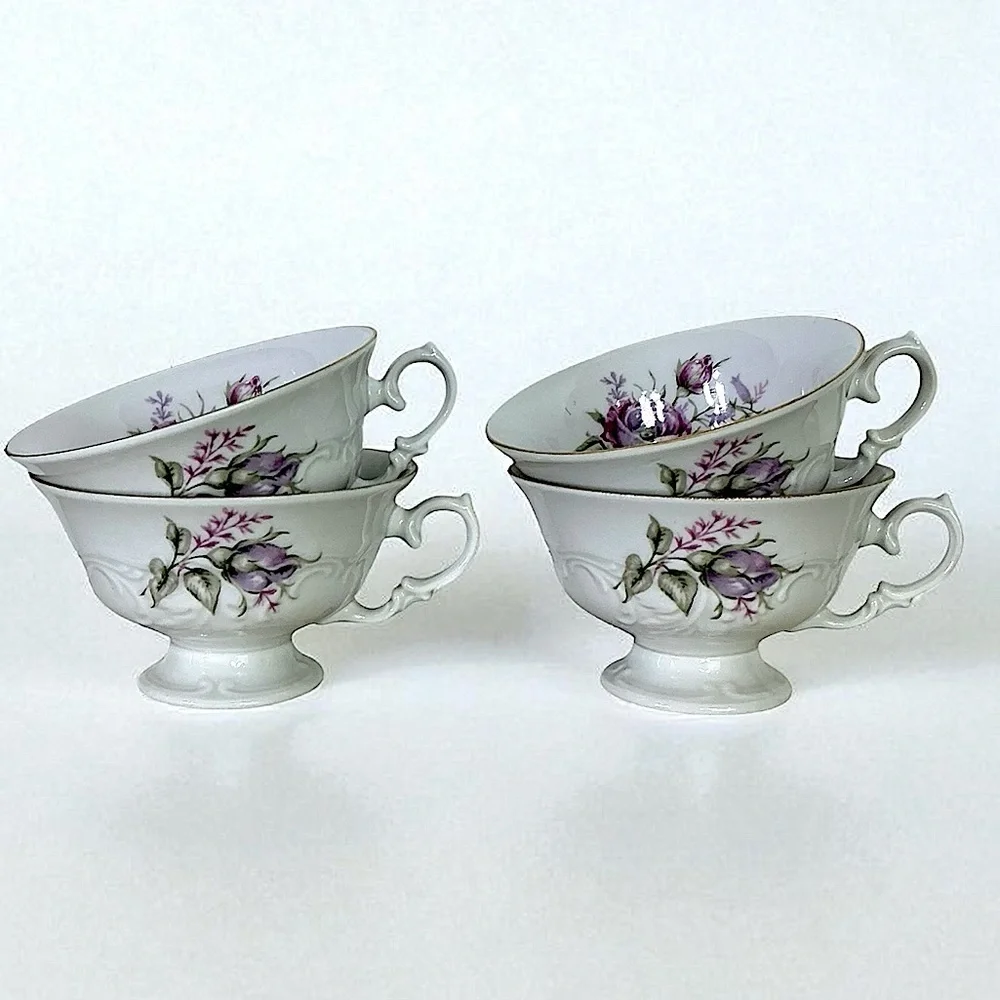 Walbrzych Teacups Made in Poland Purple Pink Rose Vintage Numbered Collectible 4